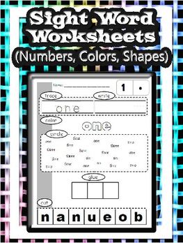 Number, color, and shape words worksheet