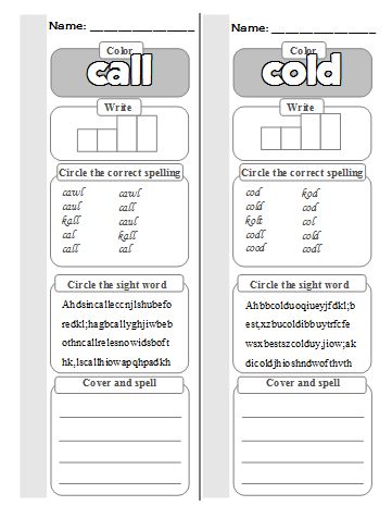 call and cold worksheet