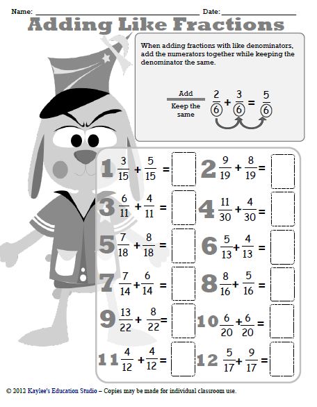 adding and subtracting fractions worksheet with answers